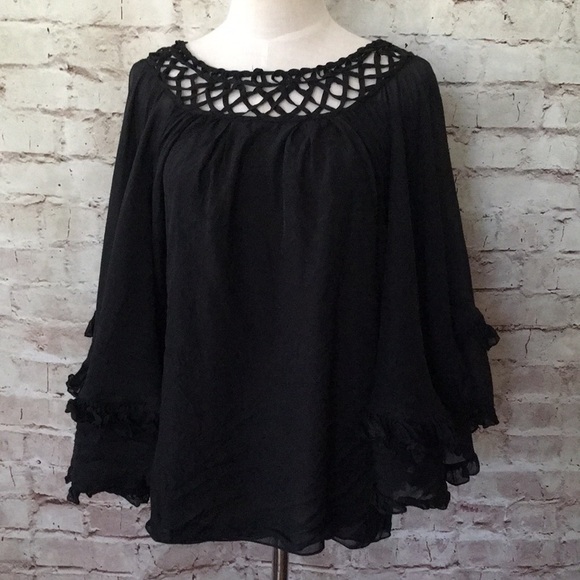 Leifsdottir Silk Batwing Top Lattice Sheer Lined - Picture 1 of 3